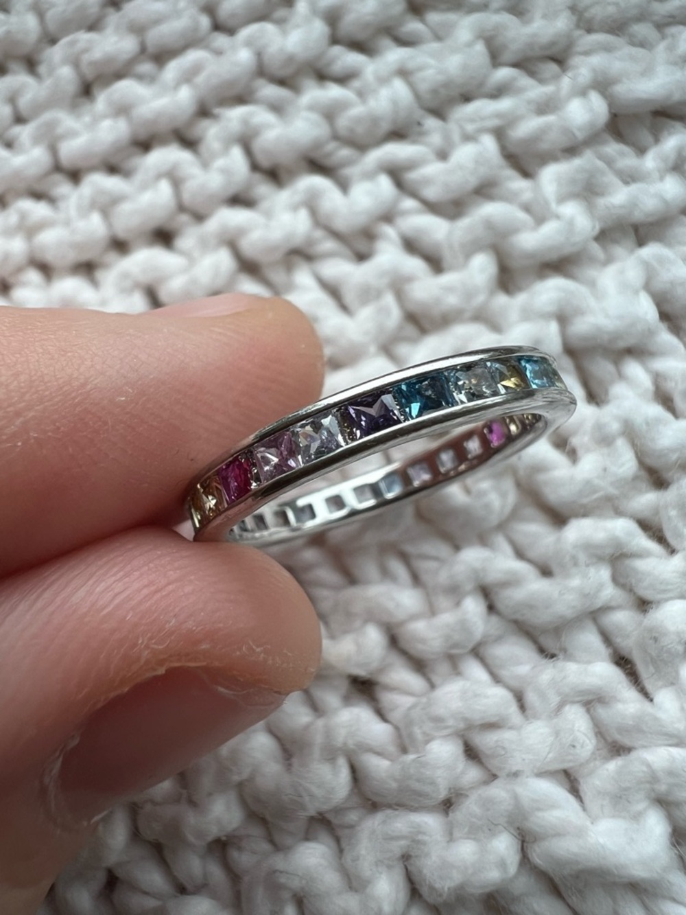 Multicolor Eternity Band - Rainbow CZ Accent rhodium plated - Bomb Party - SZ 7 - Picture 3 of 7